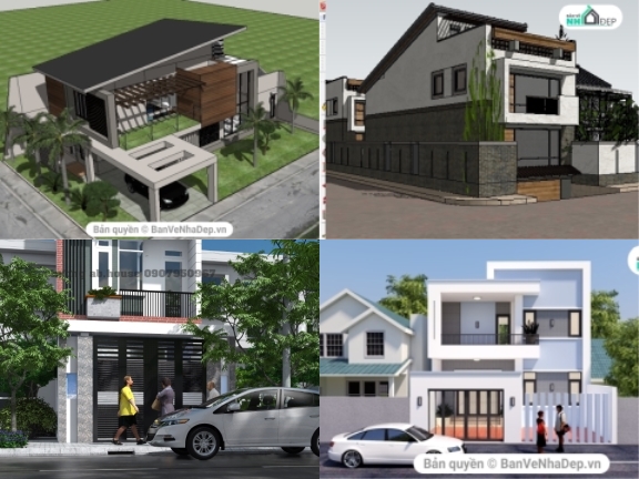 [Sketchup] Tổng hợp 20 mẫu thiết kế nhà phố 2 tầng hot nhất 2020